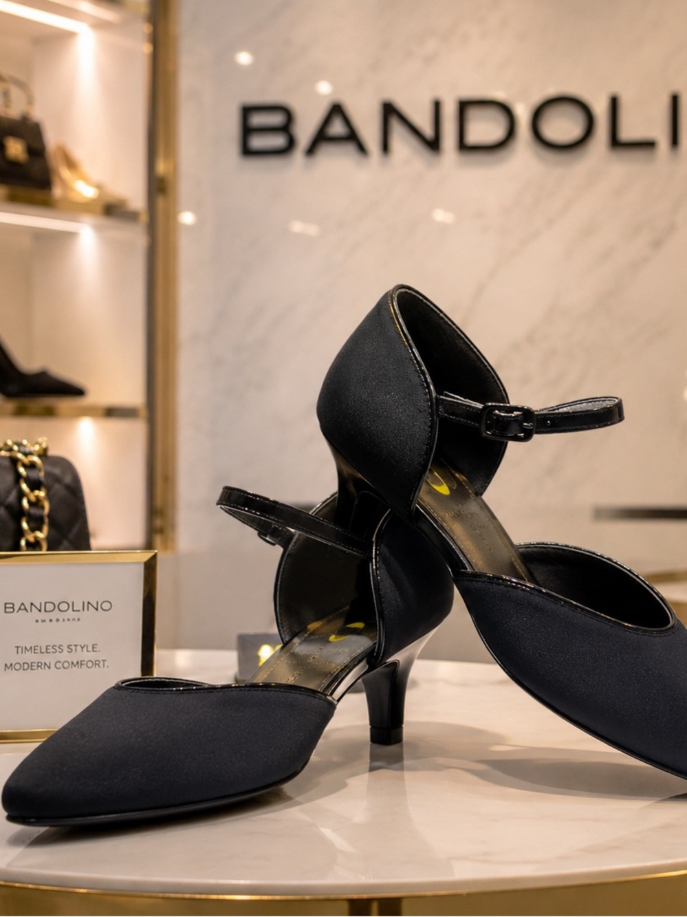 Bandolino | Black Satin Pointed-toe Ankle Strap Kitten Heel NWOT